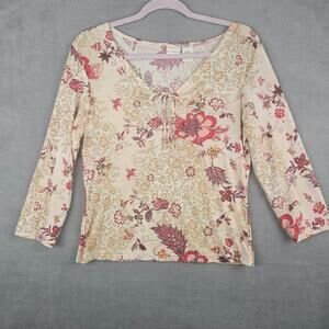 Y2K Floral Babydoll Top Tie Front Vintage No Boundies Romantic Whimsical Fairy